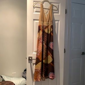 Caribbean Queen boho back cross strap 100% silk maxi dress size medium